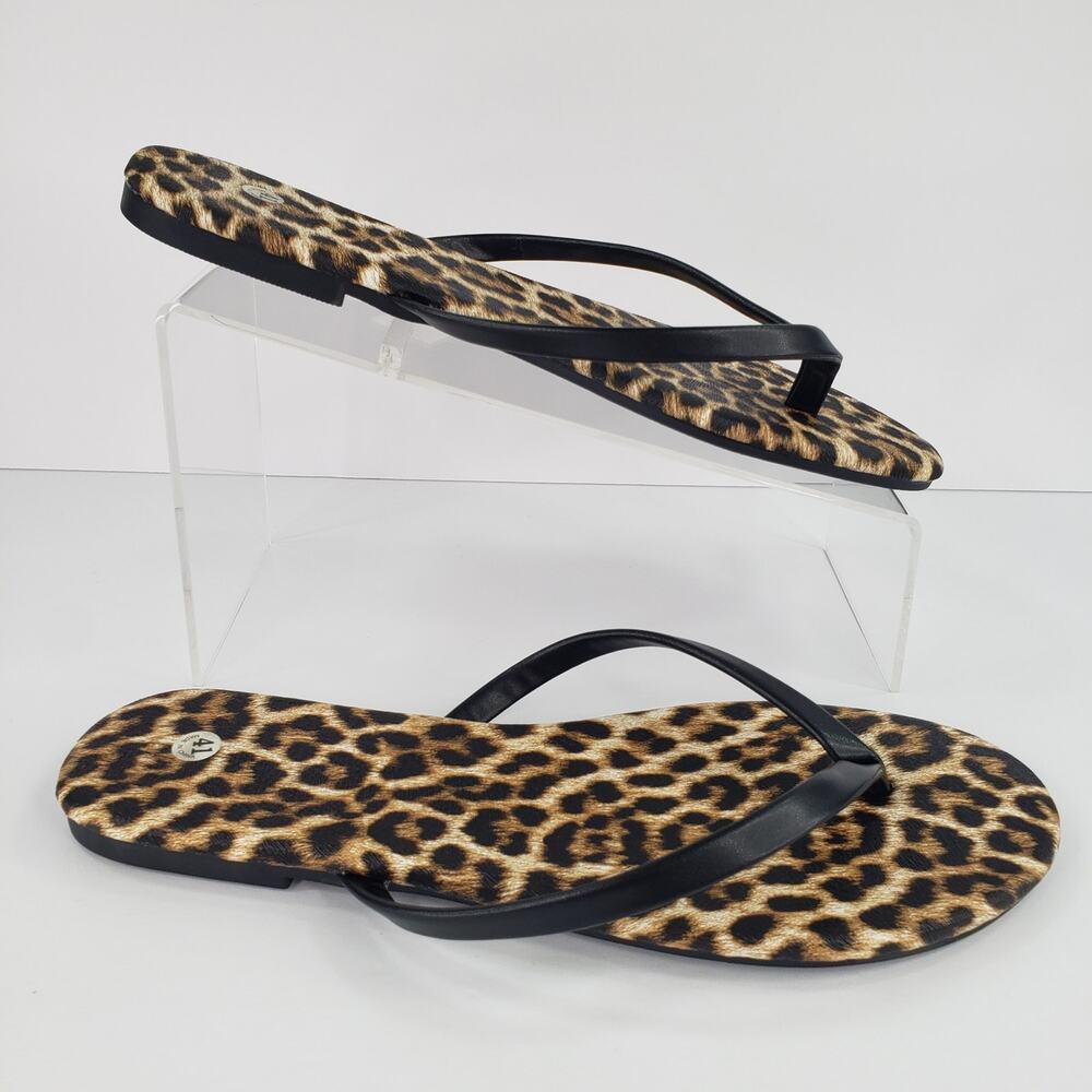 Leopard Print Flip Flops Womens 41 Size 10 Black Straps Sandals